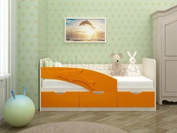 Дельфин-3 Кровать детская 3 ящика без ручек 1.6 Оранжевый глянец в Бердске - berdsk.mebel54.com | фото