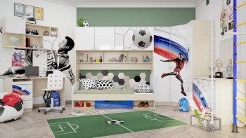 Детская комната Футбол ЧМ (Белый/Синий/корпус Клен) в Бердске - berdsk.mebel54.com | фото