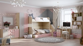 Детская комната Грэйси (Розовый/Серый/корпус Клен) в Бердске - berdsk.mebel54.com | фото