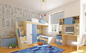 Детская комната Скай (Синий/Белый/корпус Клен) в Бердске - berdsk.mebel54.com | фото