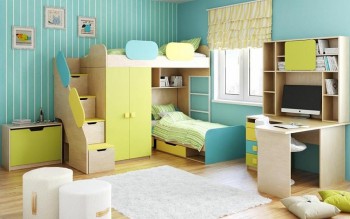 Детская комната Смайли (Желтый/Голубой/Зеленый/корпус Клен) в Бердске - berdsk.mebel54.com | фото