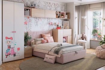 Комплект детской мебели Алина К2 Дуб мария/белый/нежно-розовый велюр в Бердске - berdsk.mebel54.com | фото