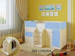 Кровать-чердак Малыш-4 Дуб молочный/Голубой в Бердске - berdsk.mebel54.com | фото