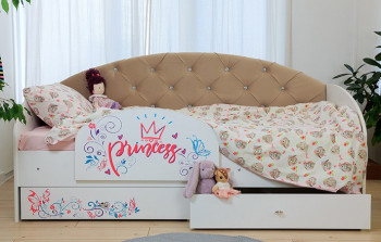 Кровать детская Эльза с бортиком Принцесса Белый/Бежевый в Бердске - berdsk.mebel54.com | фото
