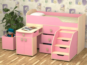 Кровать детская Фея 1.6 Дуб молочный/Розовый в Бердске - berdsk.mebel54.com | фото