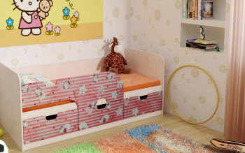 Кровать детская Минима Лего 1,86м с ящиками (дуб атланта/лиловый сад) в Бердске - berdsk.mebel54.com | фото