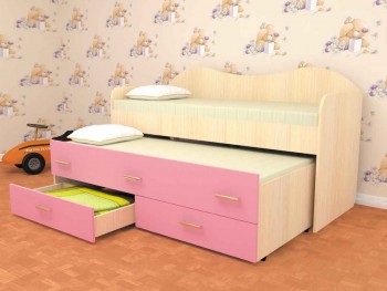Кровать детская Нимфа двухместная 2.0 Дуб молочный/Розовый в Бердске - berdsk.mebel54.com | фото