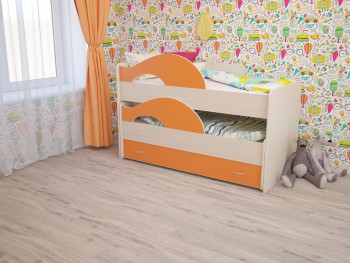 Кровать детская Радуга 1600 Млечный дуб/Оранжевый в Бердске - berdsk.mebel54.com | фото