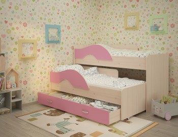 Кровать детская Радуга 1600 Млечный дуб/Розовый в Бердске - berdsk.mebel54.com | фото