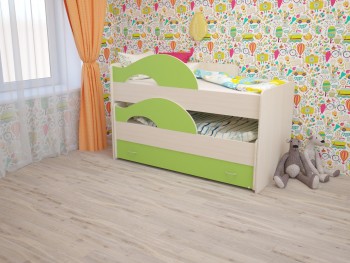 Кровать детская Радуга 1600 Млечный дуб/Салатовый в Бердске - berdsk.mebel54.com | фото