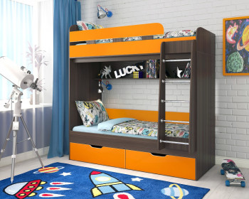 Кровать двухъярусная Юниор-5  Бодего/Оранжевый в Бердске - berdsk.mebel54.com | фото