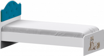 Кровать Каспер с мягкой спинкой и фотопечатью (800х1900)  Белый/Бирюза в Бердске - berdsk.mebel54.com | фото