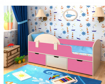 Кровать Малыш-мини Дуб молочный/Розовый в Бердске - berdsk.mebel54.com | фото