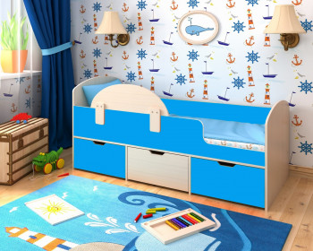 Кровать Малыш-мини с бортиком Дуб молочный/Голубой в Бердске - berdsk.mebel54.com | фото
