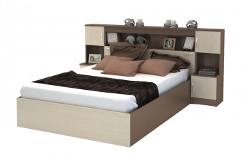 Кровать с прикроватным блоком КР 552 Спальня Basya (шимо темный/шимо светлый) в Бердске - berdsk.mebel54.com | фото