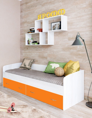 Кровать с выкатными ящиками Винтерберг/Оранжевый в Бердске - berdsk.mebel54.com | фото
