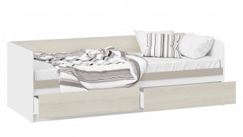 Кровать «Сканди» с 2 ящиками Дуб Гарден/Белый/Глиняный серый в Бердске - berdsk.mebel54.com | фото