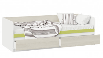 Кровать «Сканди» с 2 ящиками Дуб Гарден/Белый/Зеленый в Бердске - berdsk.mebel54.com | фото