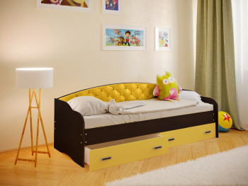 Кровать Софа-7 с мягкой спинкой (800х1900) Венге/Желтый в Бердске - berdsk.mebel54.com | фото
