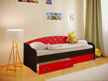 Кровать Софа-7 с мягкой спинкой (800х1900) Венге/Красный в Бердске - berdsk.mebel54.com | фото