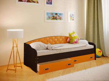 Кровать Софа-7 с мягкой спинкой (800х1900) Венге/Оранжевый в Бердске - berdsk.mebel54.com | фото