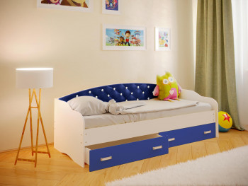 Кровать Софа-7 с мягкой спинкой со стразами (800х1900) Белый/Синий в Бердске - berdsk.mebel54.com | фото