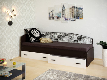 Кровать Софа-9 с мягкой спинкой с рисунком Милана (900х1900) Венге/Белый в Бердске - berdsk.mebel54.com | фото