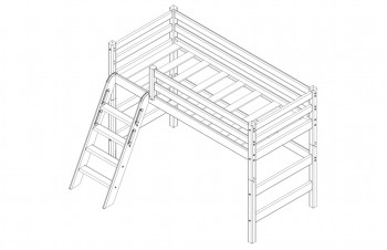 Кровать Соня вариант 6 полувысокая с наклонной лестницей Белый полупрозрачный в Бердске - berdsk.mebel54.com | фото