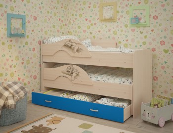 Кровать выкатная Радуга-Сафари детская 1600 Млечный дуб/Голубой в Бердске - berdsk.mebel54.com | фото