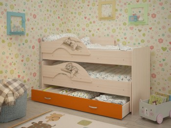 Кровать выкатная Радуга-Сафари детская 1600 Млечный дуб/Оранжевый в Бердске - berdsk.mebel54.com | фото