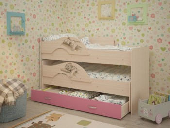 Кровать выкатная Радуга-Сафари детская 1600 Млечный дуб/Розовый в Бердске - berdsk.mebel54.com | фото