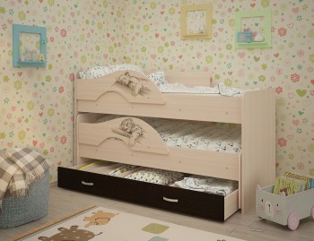 Кровать выкатная Радуга-Сафари детская 1600 Млечный дуб/Венге в Бердске - berdsk.mebel54.com | фото