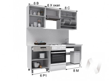 Кухня Кьяра 2.0 м с окапом (белый/карбон фарфор/26мм/дуб вотан) в Бердске - berdsk.mebel54.com | фото