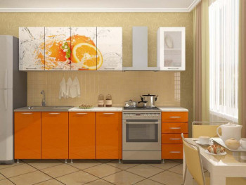 Кухонный гарнитур 1,6м Апельсин (Белый/Оранжевый металлик/Фотопечать апельсин) в Бердске - berdsk.mebel54.com | фото