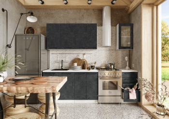 Кухонный гарнитур Нувель 1800мм белый/бетон черный в Бердске - berdsk.mebel54.com | фото