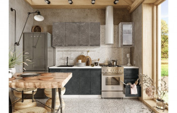 Кухонный гарнитур Нувель 1800мм белый/бетон коричневый/бетон черный в Бердске - berdsk.mebel54.com | фото