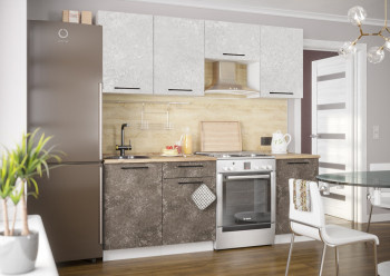 Кухонный гарнитур Нувель 2100мм белый/бетон коричневый в Бердске - berdsk.mebel54.com | фото