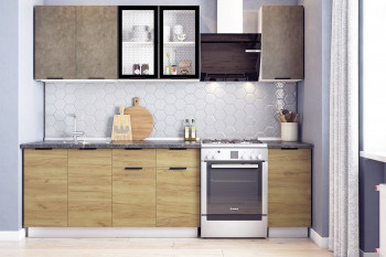 Кухонный гарнитур Стоун 2.0 (белый/камень темно-серый/акация светлая) в Бердске - berdsk.mebel54.com | фото