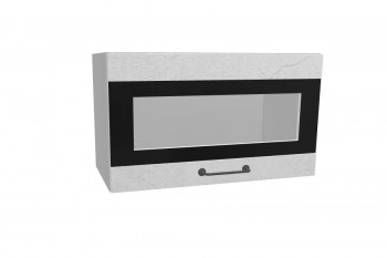 Лофт ПГСФ 600 шкаф верхний горизонтальный со стеклом и фотопечатью (Штукатурка белая/корпус Серый) в Бердске - berdsk.mebel54.com | фото