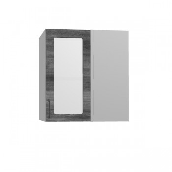 Лофт ПУС 650 шкаф верхний угловой со стеклом (Дуб бурый/корпус Серый) в Бердске - berdsk.mebel54.com | фото