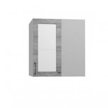 Лофт ПУС 650 шкаф верхний угловой со стеклом (Дуб майский/корпус Серый) в Бердске - berdsk.mebel54.com | фото
