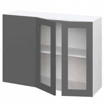 Норд ШВУПС 1000 Шкаф верхний угловой со стеклом (Софт черный/корпус Белый) в Бердске - berdsk.mebel54.com | фото