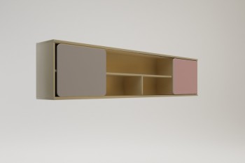 Полка между шкафами 1960 Грэйси (Розовый/Серый/корпус Клен) в Бердске - berdsk.mebel54.com | фото