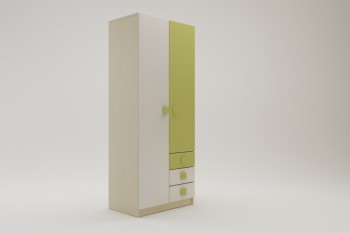 Шкаф 2-х створчатый с ящиками Эппл (Зеленый/Белый/корпус Клен) в Бердске - berdsk.mebel54.com | фото