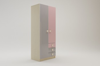 Шкаф 2-х створчатый с ящиками Грэйси (Розовый/Серый/корпус Клен) в Бердске - berdsk.mebel54.com | фото