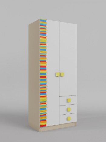 Шкаф 2-х створчатый с ящиками Клаксон без машинок (Белый/корпус Клен) в Бердске - berdsk.mebel54.com | фото