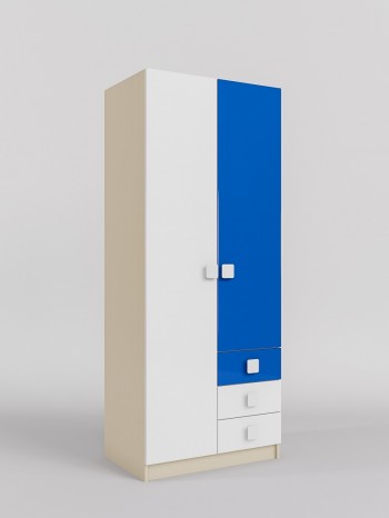 Шкаф 2-х створчатый с ящиками Скай люкс (Синий/Белый/корпус Клен) в Бердске - berdsk.mebel54.com | фото