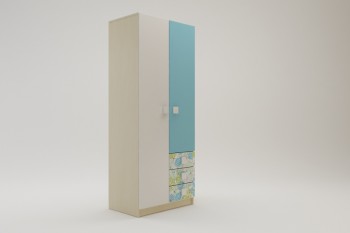 Шкаф 2-х створчатый с ящиками Твит (Белый/Зеленый/корпус Клен) в Бердске - berdsk.mebel54.com | фото
