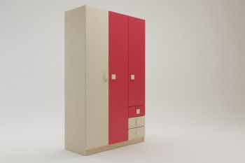 Шкаф 3-х створчатый с ящиками Бэрри (Бежевый/Красный/корпус Клен) в Бердске - berdsk.mebel54.com | фото