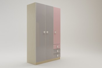 Шкаф 3-х створчатый с ящиками Грэйси (Розовый/Серый/корпус Клен) в Бердске - berdsk.mebel54.com | фото